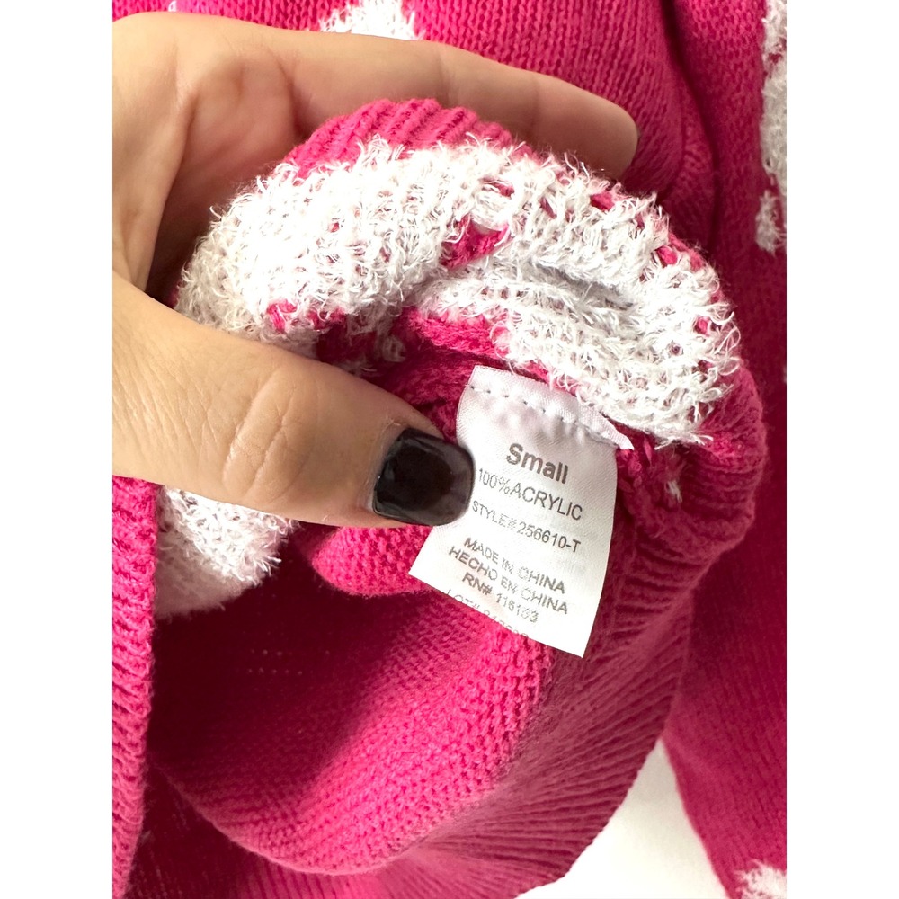 Merry Christmas by Poof hot pink bow sweater knit juniors small cropped s crew - Picture 3 of 6